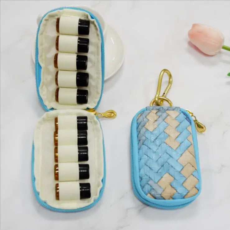 In Stock 10 Pcs Essential Oils Bottle Keychain PU Knitted Case for 1ml 2ml 3ml 5ml Sample Vials Glass Bottles Keychain Pouch
