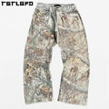 Vintage Custom Camouflage Canvas Twill Cotton Trouser Stacked Wide Leg Pants Hunting Double Knee  Camo Cargo Real Tree Pants Men