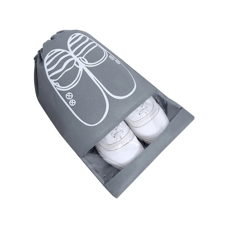 Reusable Non Woven Drawstring Shoes Bag with PVC Window Travel Shoe Bag
