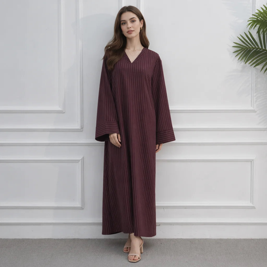 2026 Good Price Islamic Clothing Daily Wear Women Closed Abaya Fashion Stripe Abaya Women Muslim Dress for Ramadan EID Abaya MegaBDM