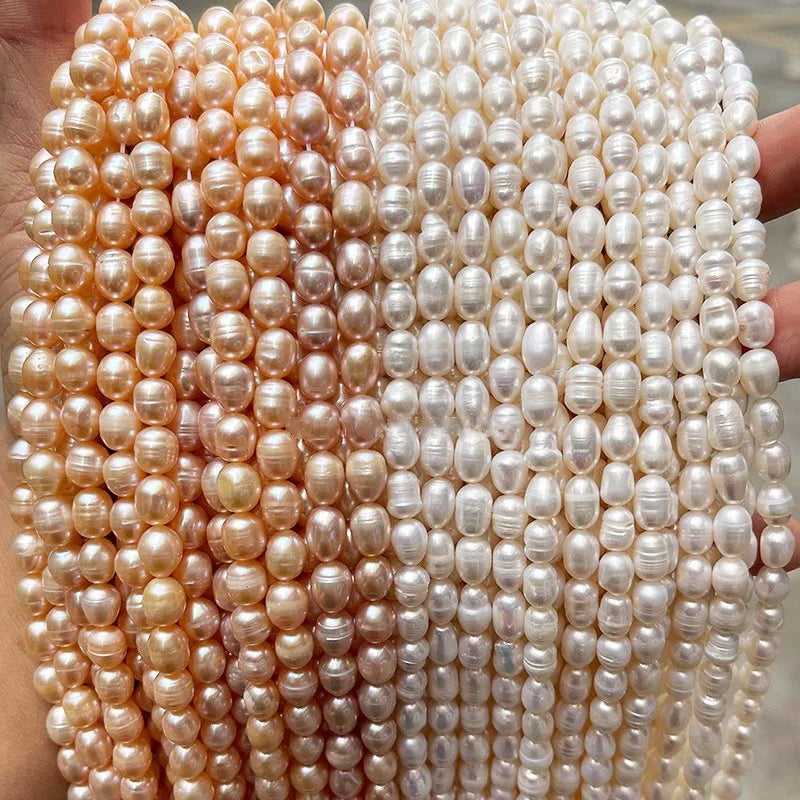 Fashion 1A Thread Rice Shape White Pink Natural Freshwater Pearl Loose Beads for DIY Necklace Bracelets Jewelry Making