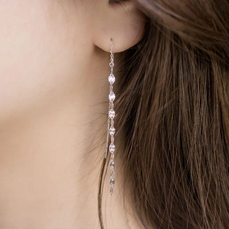 Customise Stainless Steel Long Chain Lariat Tassel Wire Earrings for Women