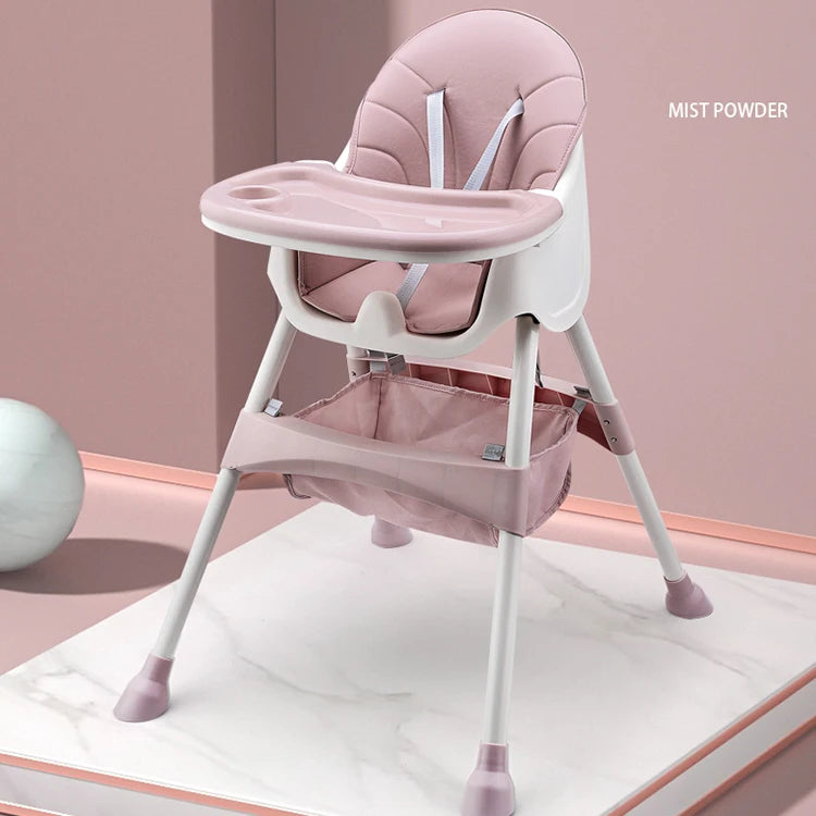 Adjustable Height Multi-Purpose Stable Storage Layer with Safety Belt Soft Cushion Modern Plastic Baby Dining Feeding High Chair