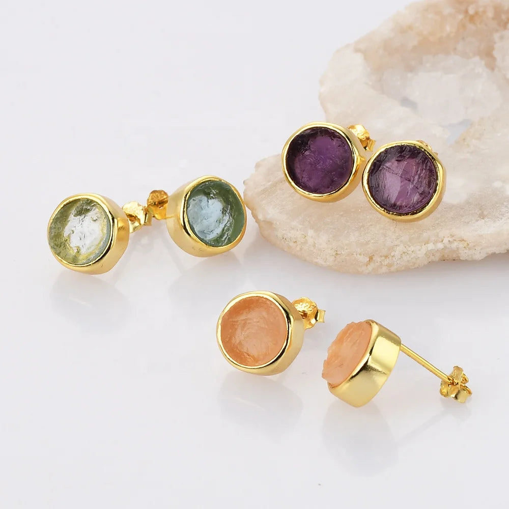 SS215 Latest Gold Plated Sterling Silver Luxury Women Raw Crystal Aquamarine Designer Stud Earrings 2022