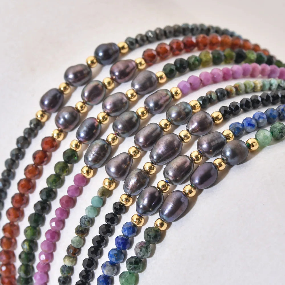 2mm Faceted Natural Stone Bead Friendship Natural Freshwater Pearl Tiny Bracelet for Women Girl Adjustable Fashion Jewelry