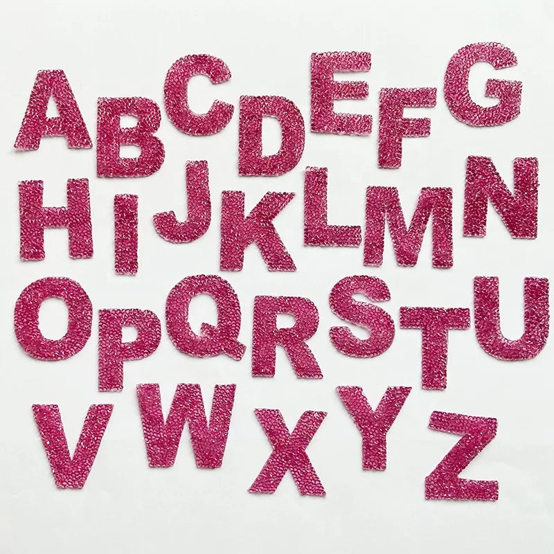 Wholesale DIY Garment Accessory Hot Pink Rhinestone Letter Patch Iron on Heat Transfer Beaded English Alphabets From a to Z