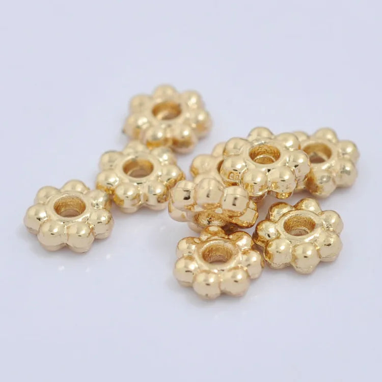 Tiny Gold Tone Metal Beads Copper Flower Loose Beads 6mm Daisy Spacer Beads for Jewelry Making Supplies