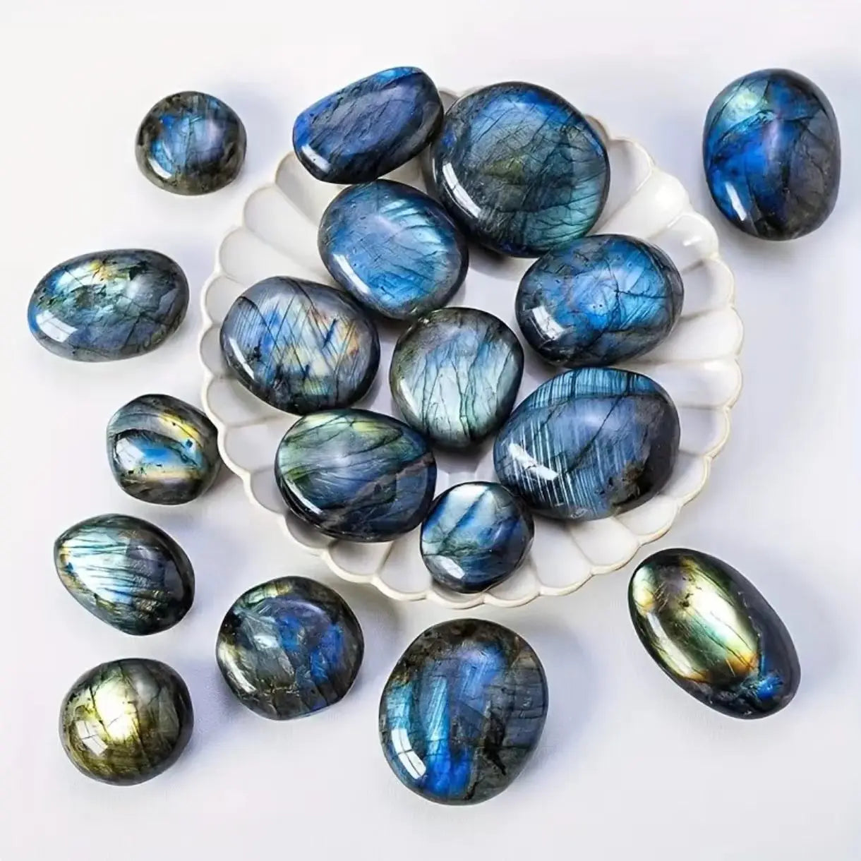 Natural Blue Flash Labradorite Tumbled Stones Polished Palm Crystals for Healing & Home Decoration