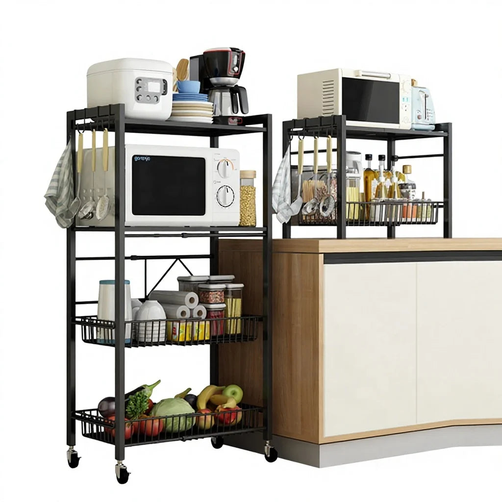 Adjustable Movable Household Corner Shelf Kitchen Microwave Oven Stand Storage With Vegetable Fruit Rack Cabinet