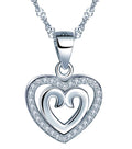 Women's S925 Sterling Silver Double-Hollow Heart Pendant Necklace Inlaid Zircon Rhodium Plated for Weddings and Engagements