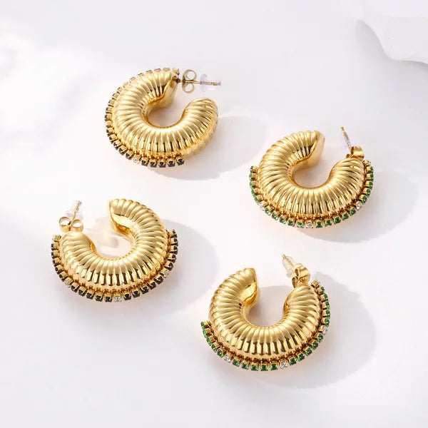 316l Steel Waterproof Jewelry Hoop Chunky C Shape Zircon Earrings Statement Gold Plated Jewelry Stainless Steel Ear Cuff