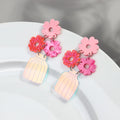 New Creative Hollow Sparkling Pink Flower Laser Vase Dating Accessories Large Sequin Pendant Acrylic Drop Earrings for Women