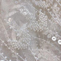 New Style Luxurious Beaded Shiny 3D Bridal Lace Fabric White Flowers Branches Leaves Sequined Mesh Embroidery 100% Polyester