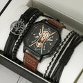 Casual Fashion Sports Wrist Watch for Men Luxury Business Wristwatch Leather Watch Gift Set