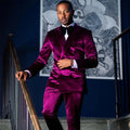 Purple Velvet Men's Suit 2 Pieces Blazer Pants Double Breasted Peaked Lapel Business Slim Modern Wedding Groom Costume Homme