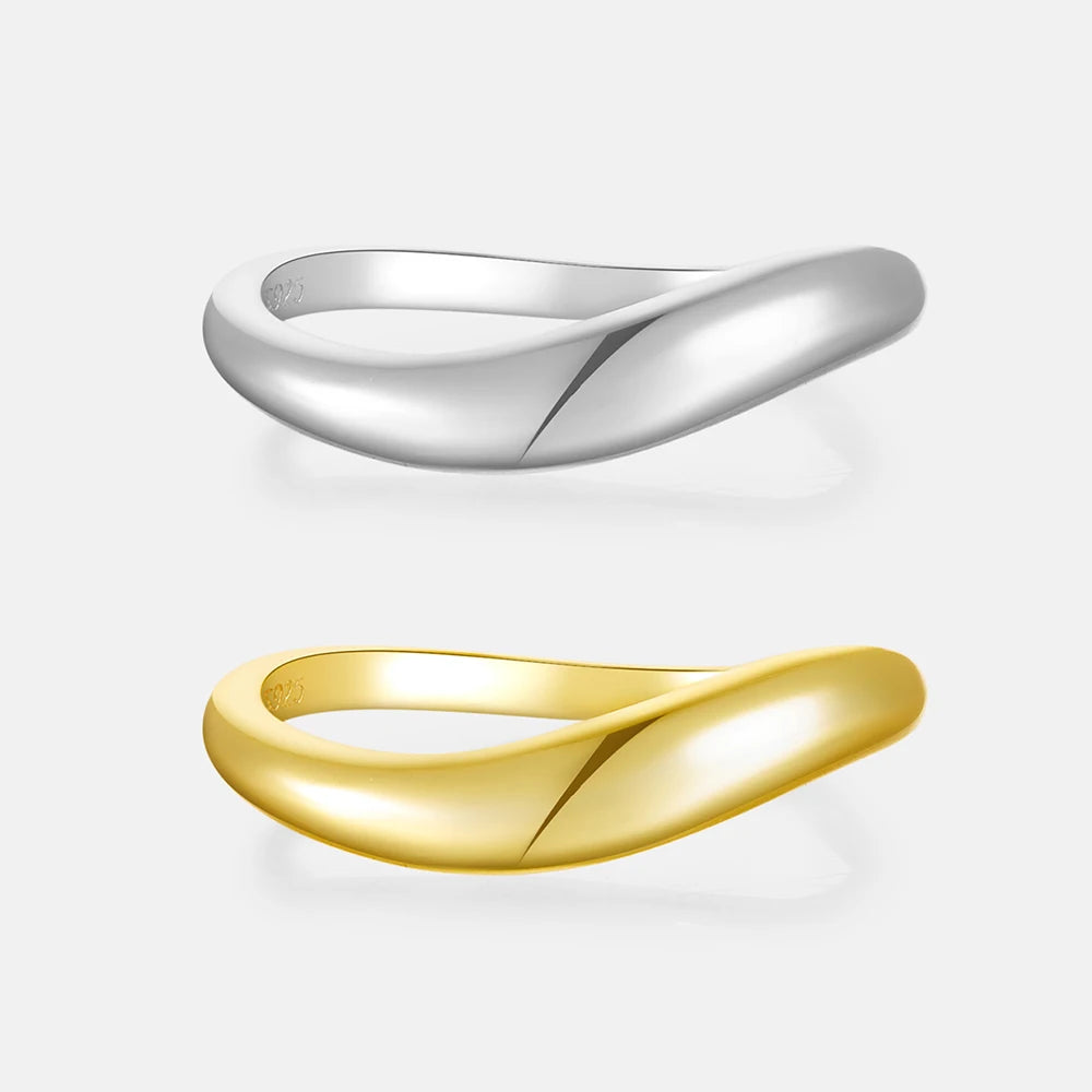 Fashion Jewelry 925 Sterling Silver Gold Plated Chunky Finger Water Wave Rings for Women