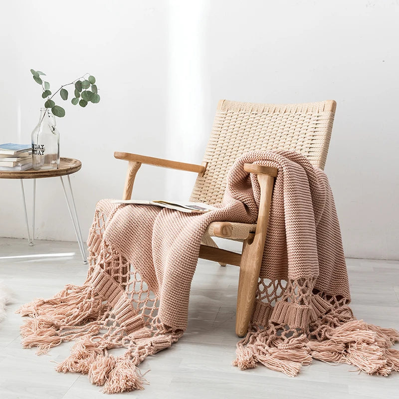 Factory Price Luxury Jacquard Hand-knitted 100% Acrylic OEKO-TEX Certified Handmade Tassels Printed Sofa Blanket Comfortable Bed