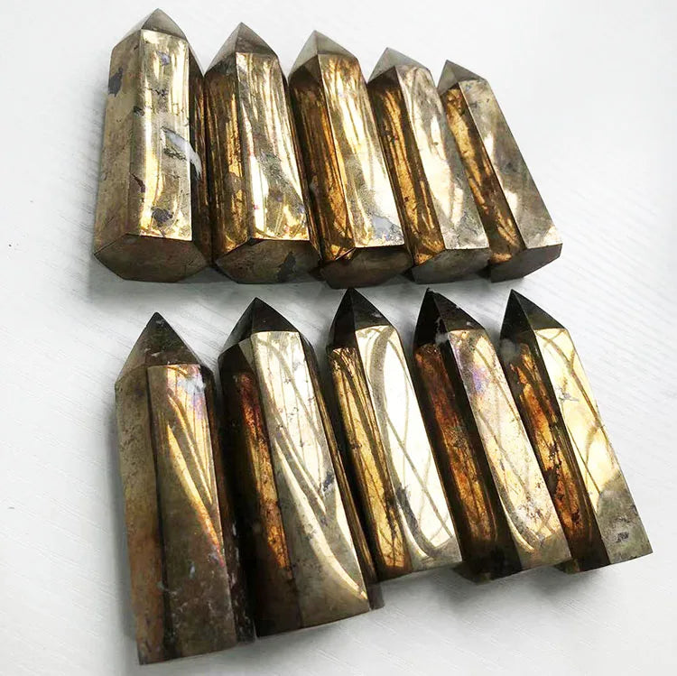 Raw Pyrite Stone Crystal Tower Natural Hand Carved Pyrite Crystal Point Healing Crystals Wand for Decoration