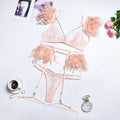 Complex Craft Body Chain Underwear Set Feather Lace Eyelash Underwear Three Piece Set Sexy Lingerie