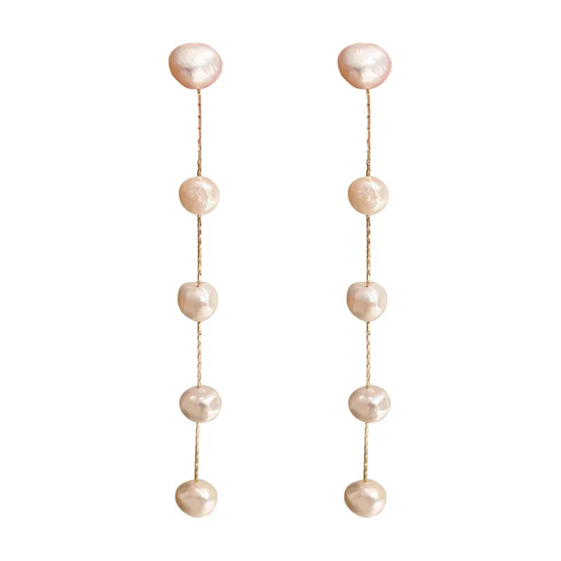 S925 Needle Freshwater Pearl Jewelry Pearls Stud Earrings Dangle Long Drop Baroque Bride Earrings for Ladies