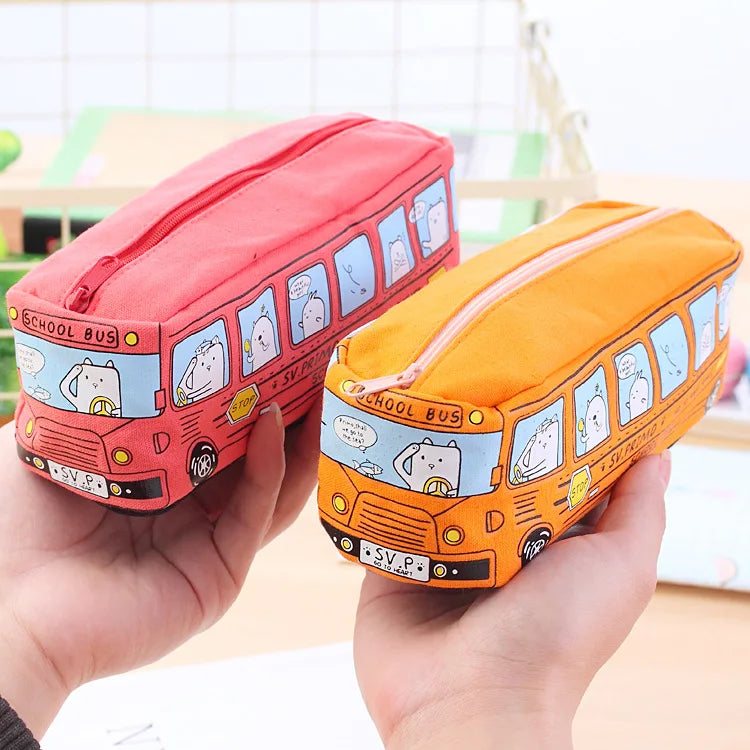 New High-Capacity Bus Series Zipper Canvas Pencil Case Pouch Bag for School Student Promotions Customize Stationery Supplies MegaBDM