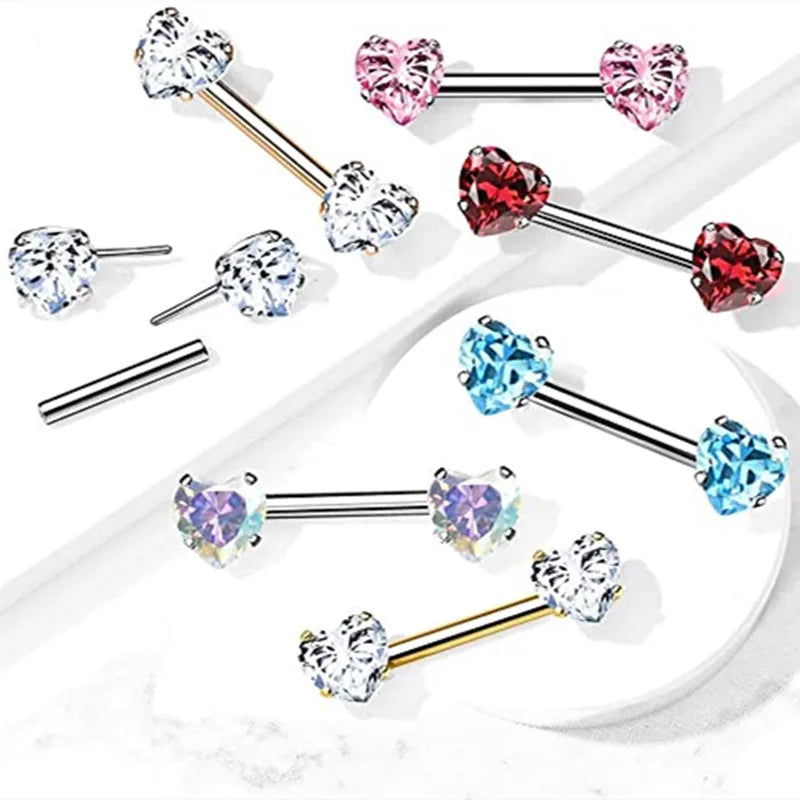 Fashion Zircon Barbell Heart Shape Nipple Bar Rings Sex Body Piercing Titanium Steel Jewelry