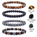 Men's Single Loop Tiger Eye Agate Stone Bracelet Handwoven Yogic Style Natural Obsidian with Religious Essence