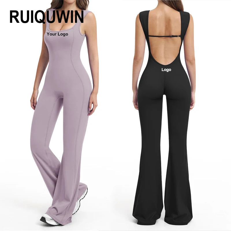 RUIQUWIN 2026 Custom Women's Sleeveless Sports Bodysuit Soild Seamless Tight Yoga Jumpsuit for Workout Fitness