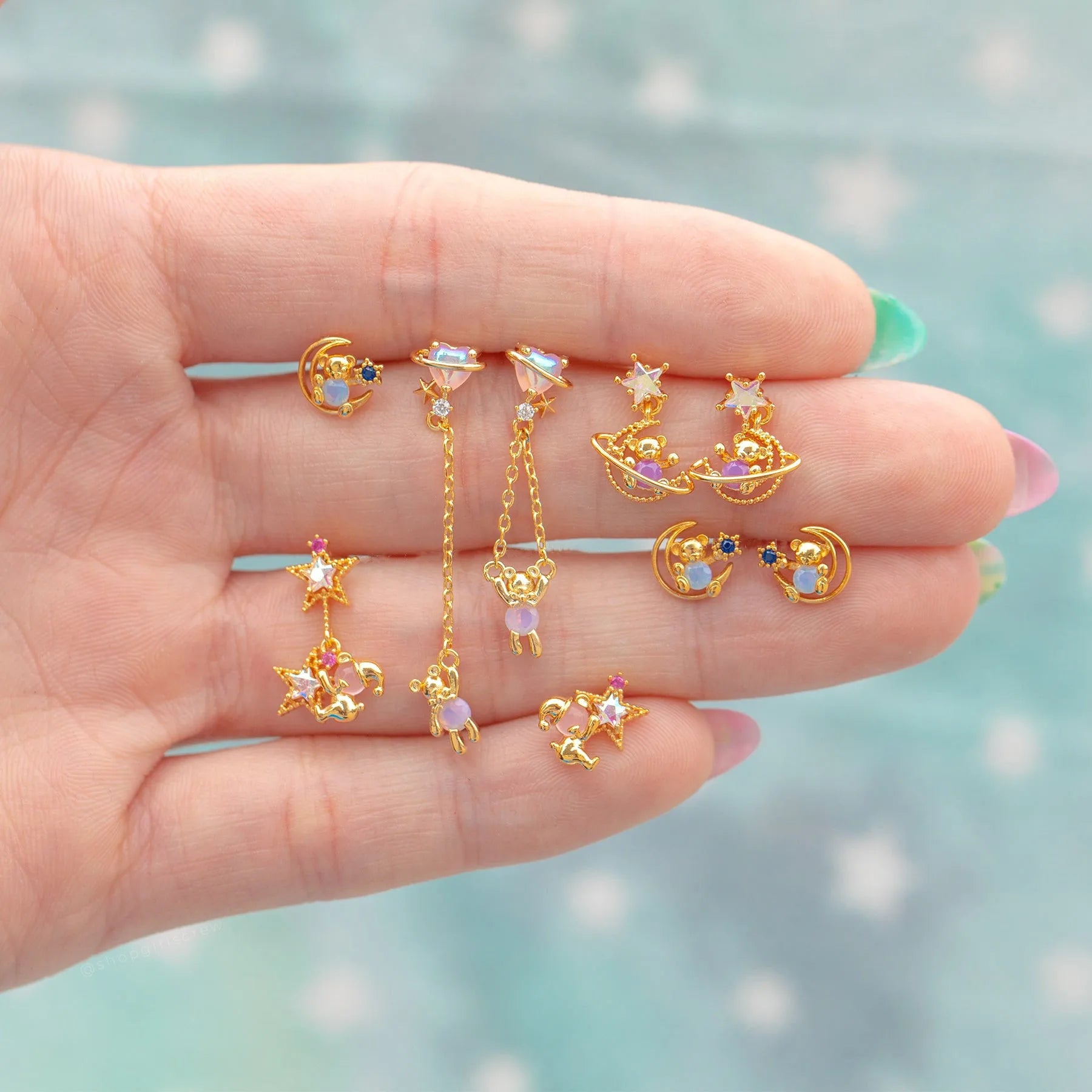 Wholesale Fashion 18K Gold Plated Copper Brass Earring Studs star Moon Bear designer Woman Ladies Luxury Chain Earrings