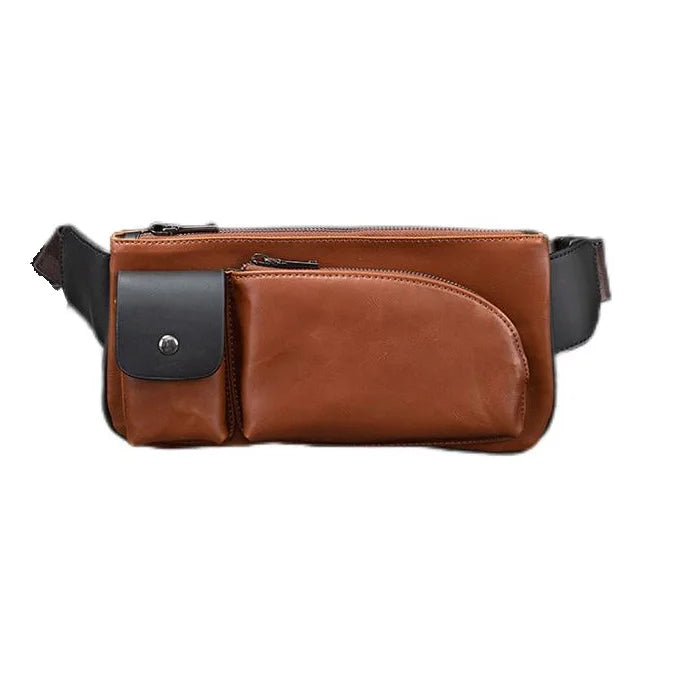 Korean Wholesale Multi Functional Pu Leather Men Fanny Packs Crossbody Waist Bag