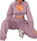 Ladies Sportswear Two-Piece Set Fashionable Hooded Pants Shawl-Casual Style Knitting Fabric