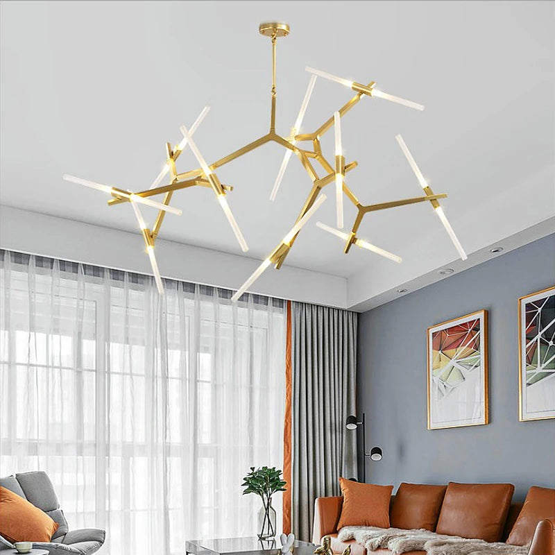 Modern Metal Herringbone Chandeliers Tree Branch Pendant Lamp Ceiling Fixtures Glass Lampshade Dining Room Hanging Lamps Decor