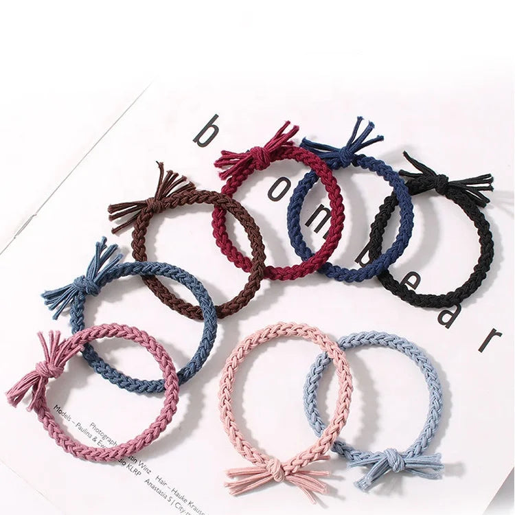 MIO Wholesale Braided Elastic Hair Band 5mm Thickness Black Rope Ponytail Fixer Teen Girl Hair Band for Women Ladies Girls