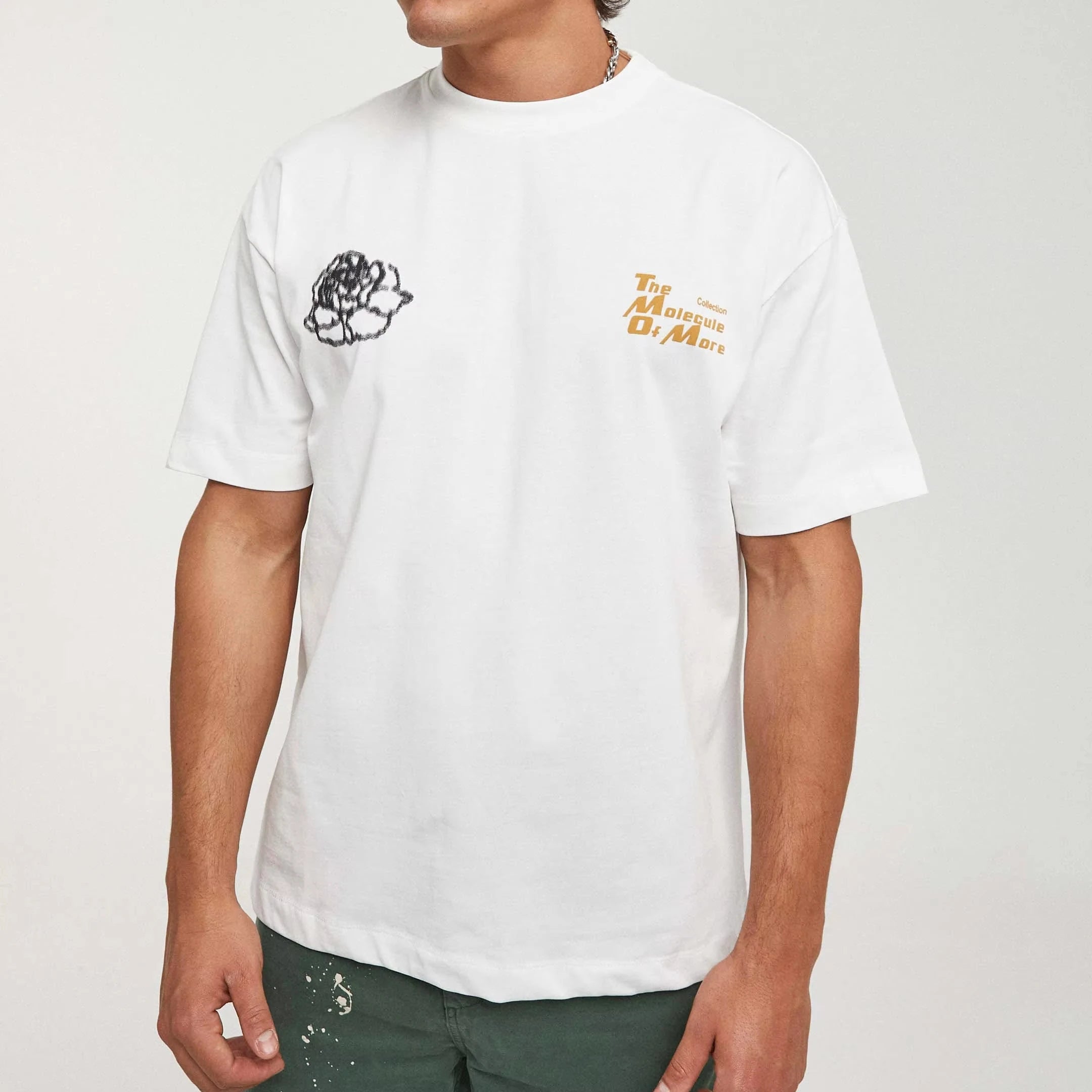 Men's Casual Breathable Cotton Jersey Regular Fit O-Neck Short Sleeve White T-Shirt with Pattern
