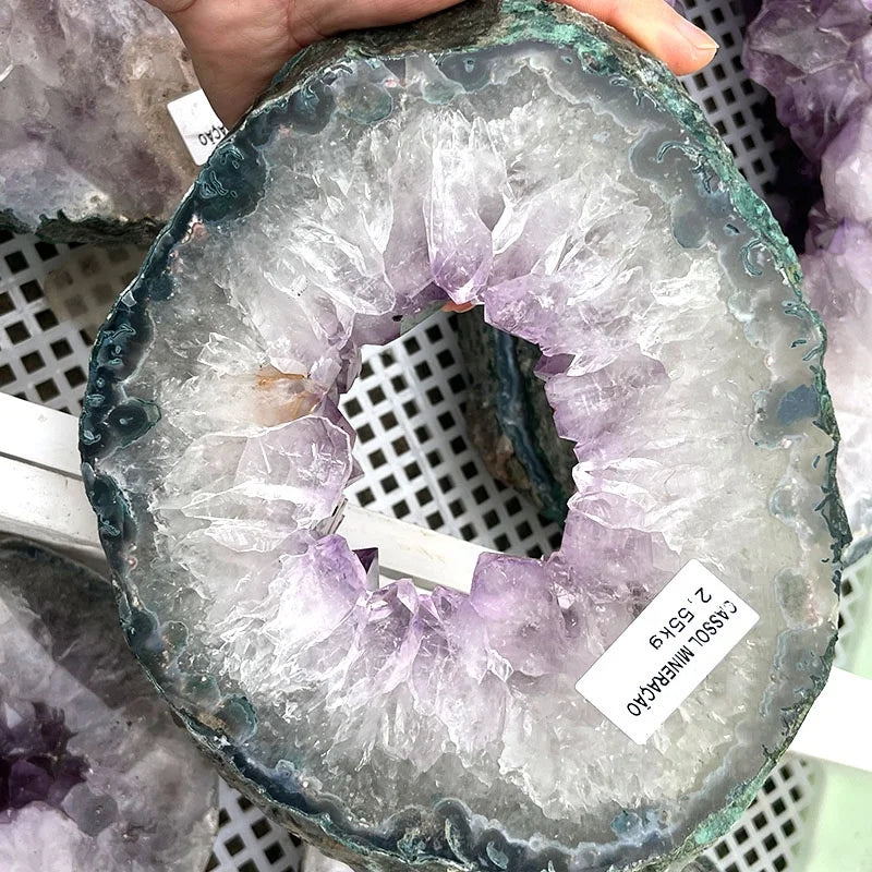 Natural Rough Amethyst Cluster Geode Wholesale Large Amethyst Druzy Slab Amethyst Slice Hole for Home Decoration