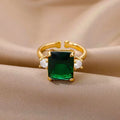 INS Trendy Stainless Steel Finger Rings Personality Gemstone Gold Resizable Rings Women Anniversary Birthday Gift
