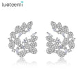 LUOTEEMI Woman Wholesale Earrings Big Stud Earring for Women Wedding Engagement Earrings Real White Gold Rhodium Plated