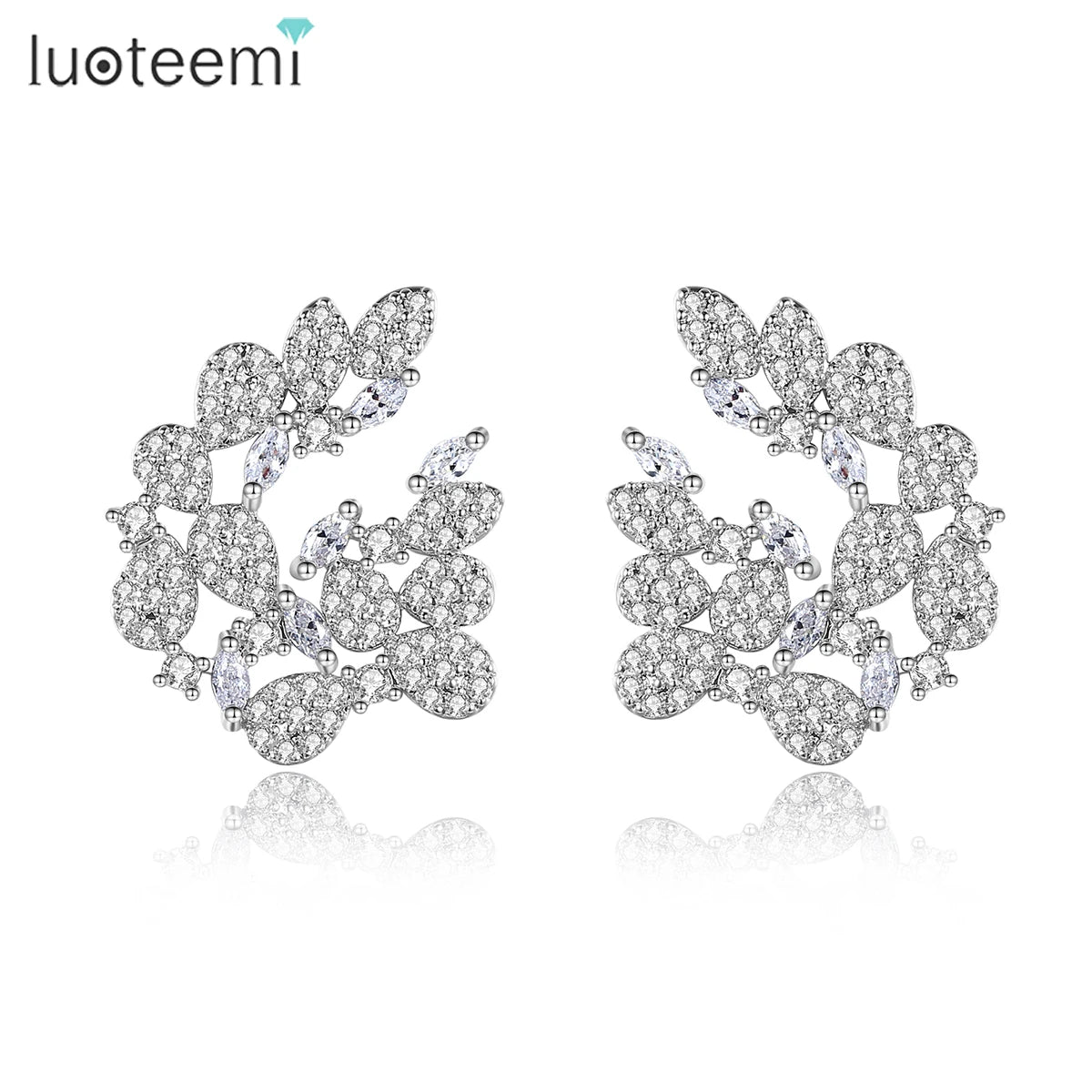 LUOTEEMI Woman Wholesale Earrings Big Stud Earring for Women Wedding Engagement Earrings Real White Gold Rhodium Plated