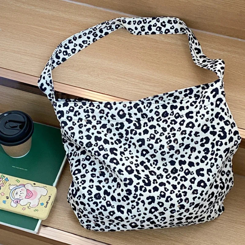 Large Capacity Women Corduroy Shoulder Bag Vintage Leopard Print Ladies Messenger Bags College Female Book Tote Travel Handbag
