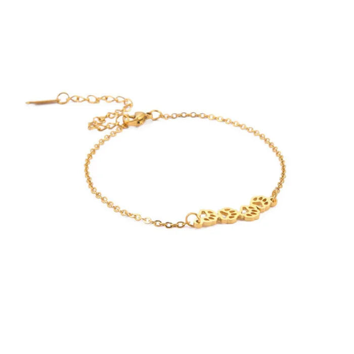 Cute Lovely Animal Wholesale Jewelry 18K Gold Plated Trendy Fashion High Polish Stainless Steel Hollow Dog Cat Bear Paw Bracelet