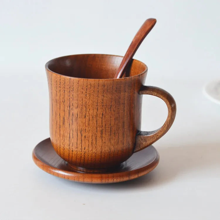 Guansen Classic Reusable Customizable Logo Fast Delivery Coconut Wood Drinkware Set Tea Cup Water Cup Coffee Cup Tray Spoon Milk