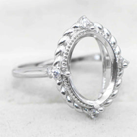 Semi Mount 10*14mm Sterling Silver Ring Empty Frame Blank Support Setting S925 Base Holder Without Center Stone for DIY Inlay