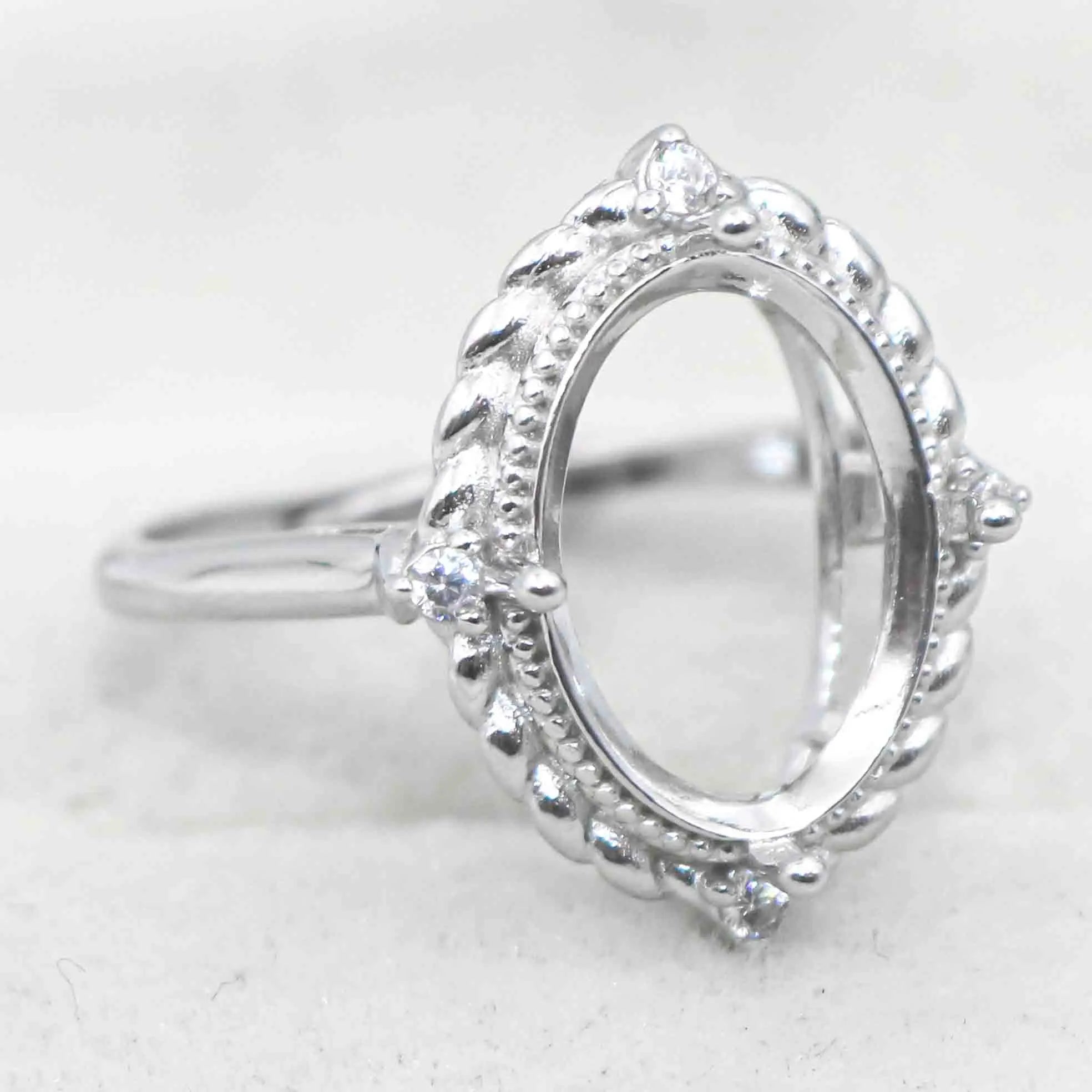Semi Mount 10*14mm Sterling Silver Ring Empty Frame Blank Support Setting S925 Base Holder Without Center Stone for DIY Inlay