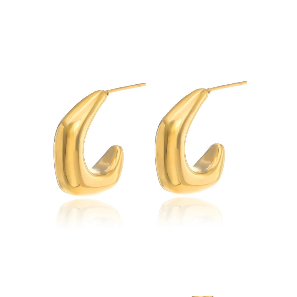 IVanda High Quality 304/316 Grade C-shaped Stainless Steel 18K Gold Plated Pendant Earrings Minimalist Luxurious for Petite