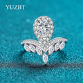 Silver 925 Original 1 Carat Brilliant Cut Genuine Diamond Test Past D Color Water Drop Moissanite Ring Wedding Gemstone Jewelry