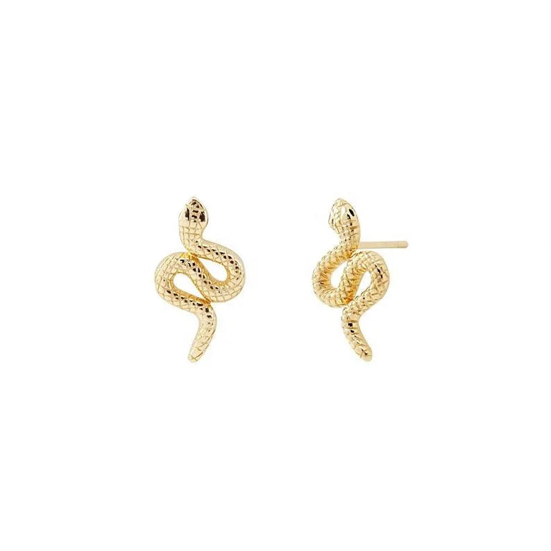 Bohemian 925 silver gold dainty minimal texture eye snake stud earrings earring
