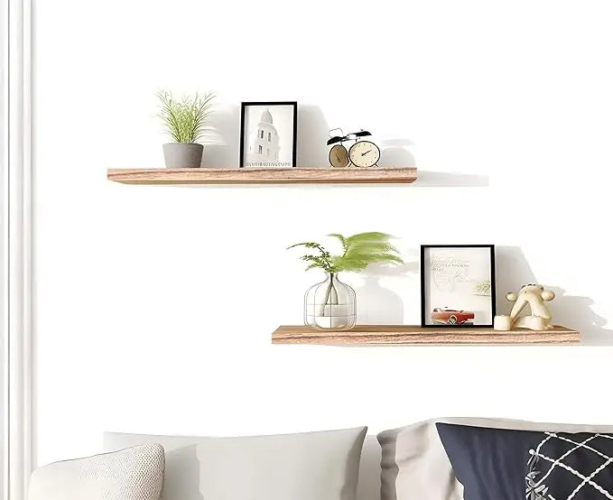 Set of 4 Light Walnut 24 Inch Sturdy and Easy to Setup Wood  Wall Mounted Floating Shelves for Wall Home Decor