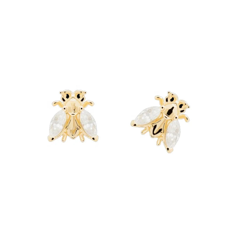 LOZRUNVE 18k Gold Plated Fashion Cubic Zircon Animal Insect Mini Buzz Stud Earring 925 Silver Girls Jewelry