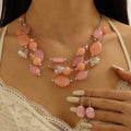 SC Wholesale Vintage Statement Necklace Earrings Set Bohemian Resin Necklace Fashion Layered Colored Beaded Necklace for Women