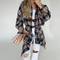 Fall Cotton Polyester Blend Button Up Women's Plaid Casual Shirts Manufacturer Custom Women Long Sleeve Check Shirt Oversize